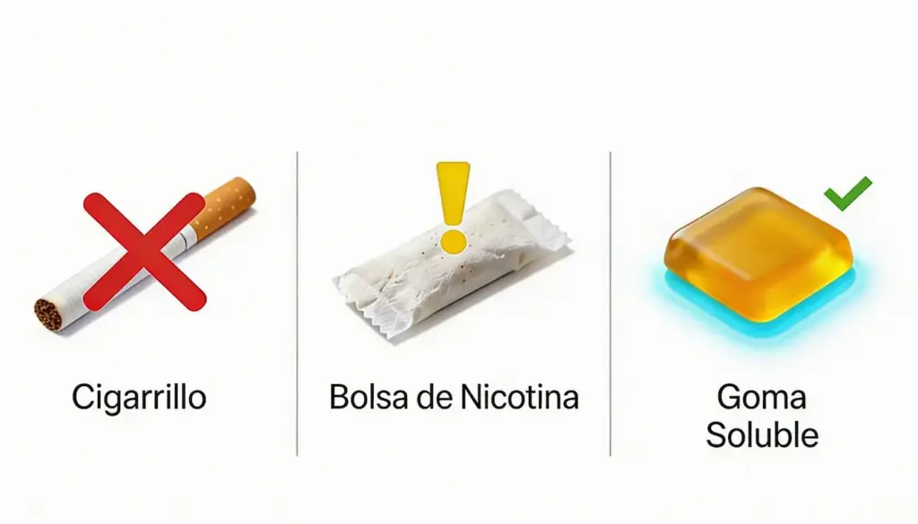 comparativa gomitas de nicotina vs cigarro vs chicle nicotina