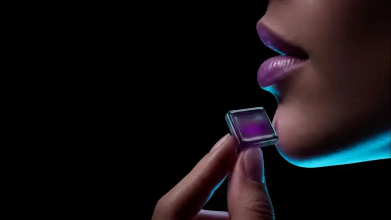 Cómo Usar Gomas de Nicotina Correctamente: Guía Paso a Paso 1 Persona colocándose una goma de nicotina Nixgo bajo el labio, close-up mostrando la posición correcta de uso